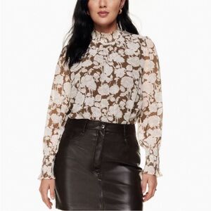 NWT ARITZIA Wilfred Valencia Blouse in Cognac/light birch floral print